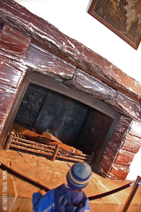 The fireplace.